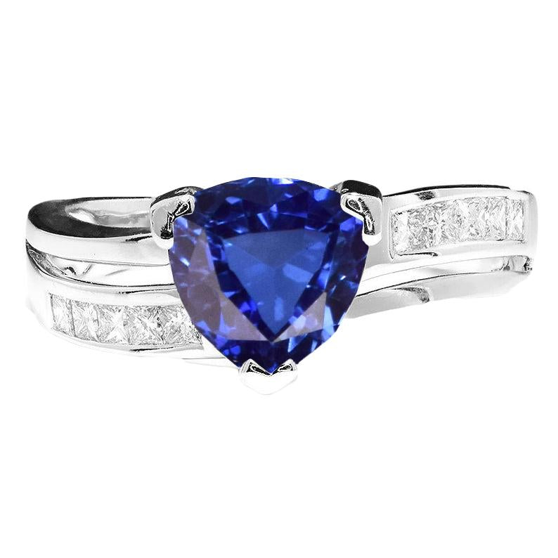 Princess Diamond Trillion Sapphire Ring 2.50 Carats White Gold 14K - Gemstone Ring-harrychadent.ca