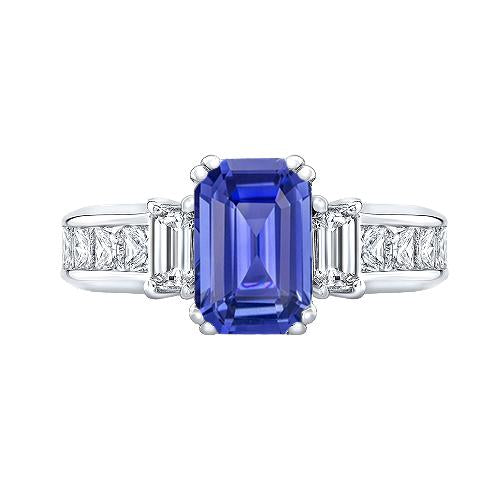 Princess & Emerald Diamond Blue Sapphire Anniversary Ring 3 Carats - Gemstone Ring-harrychadent.ca