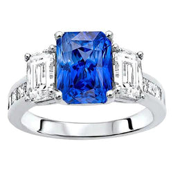 Princess & Emerald Natural Earth Mined Diamond Radiant Sapphire Ring 4 Carats Channel Set