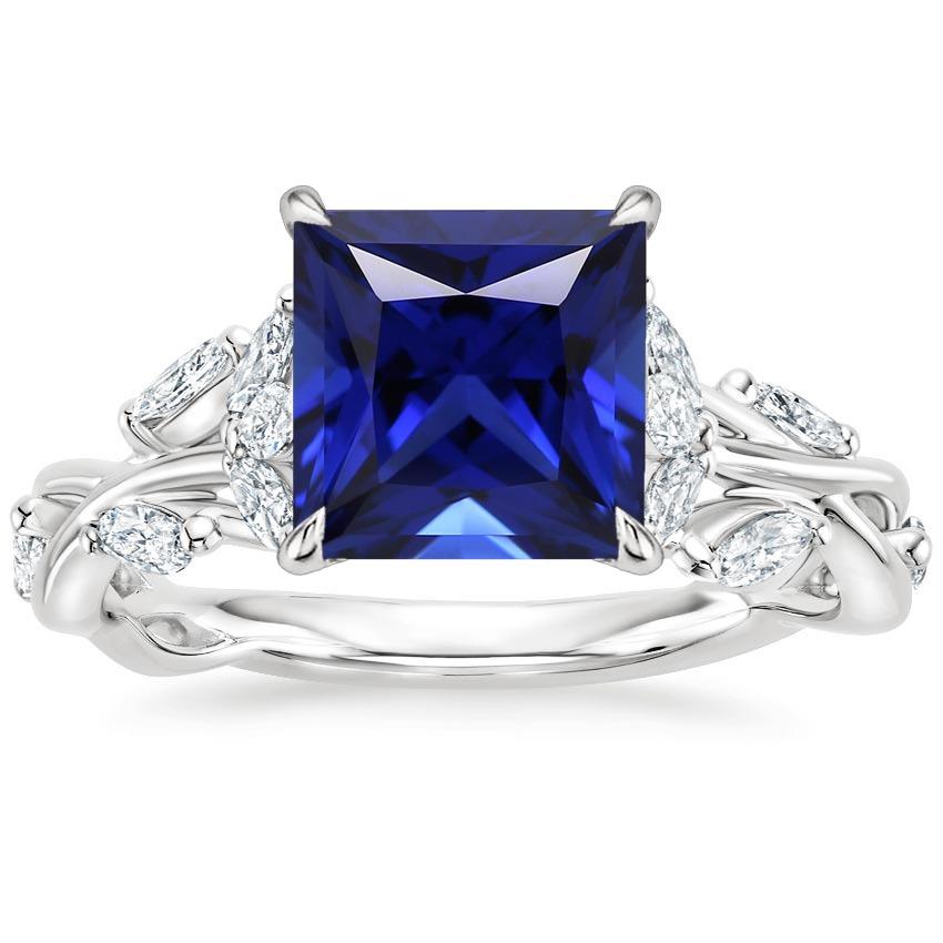 Princess Gemstone Ring With Diamond Accents Ceylon Sapphire 6 Carats - Gemstone Ring-harrychadent.ca