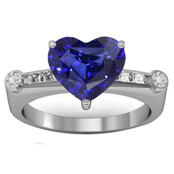 Princess & Round Diamond Natural Blue Sapphire Ring 3.50 Carats - Gemstone Ring-harrychadent.ca