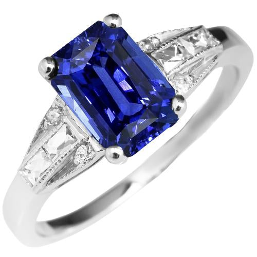 Blue Emerald Sapphire Ring Baguette & Round Diamond 4 Carats - Gemstone Ring-harrychadent.ca