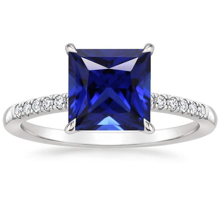 Princess Solitaire Accents Ring Blue Sapphire and Diamond 5.5 Carats - Gemstone Ring-harrychadent.ca