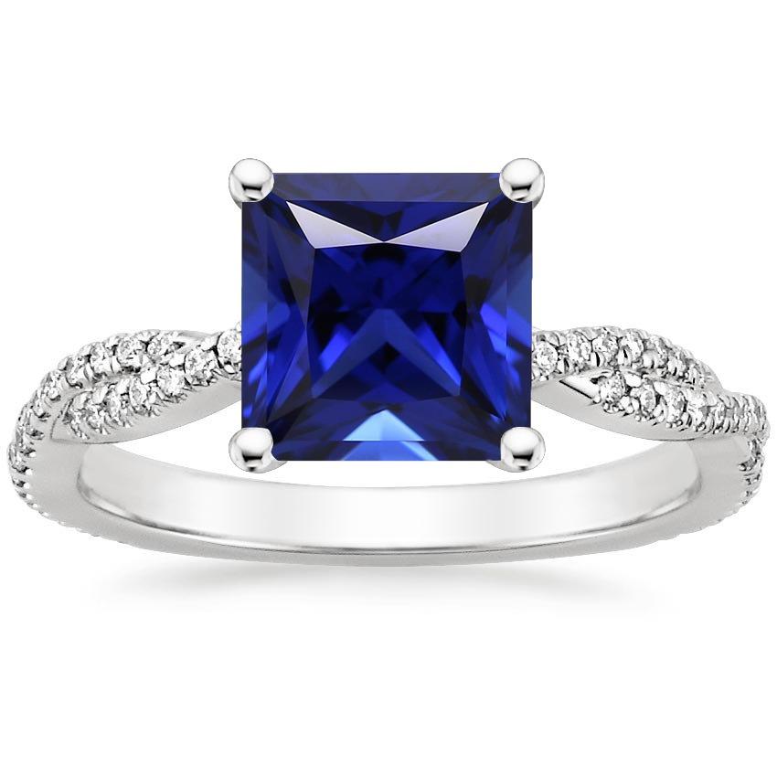 Princess Solitaire Accents Ring Ceylon Sapphire & Diamonds 6 Carats - Gemstone Ring-harrychadent.ca