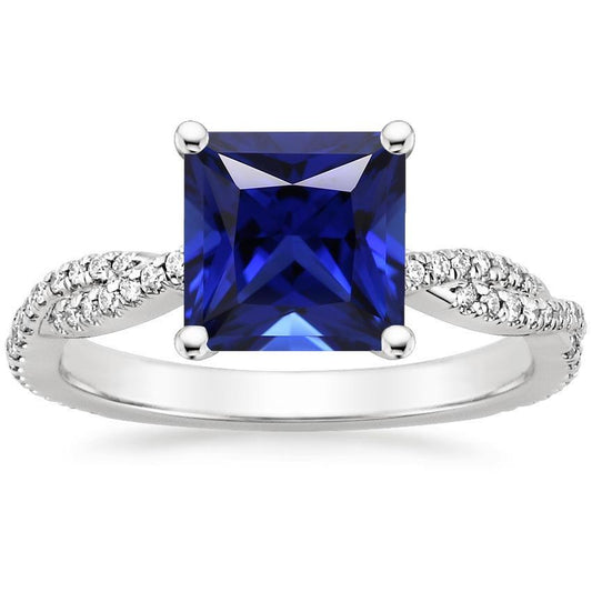 Princess Solitaire Accents Ring Ceylon Sapphire & Diamonds 6 Carats - Gemstone Ring-harrychadent.ca