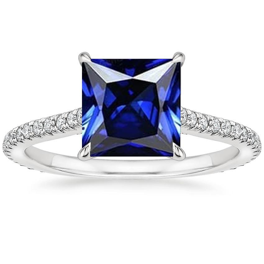 Princess Solitaire Ring 6 Carats Ceylon Sapphire With Pave Set Accents - Gemstone Ring-harrychadent.ca