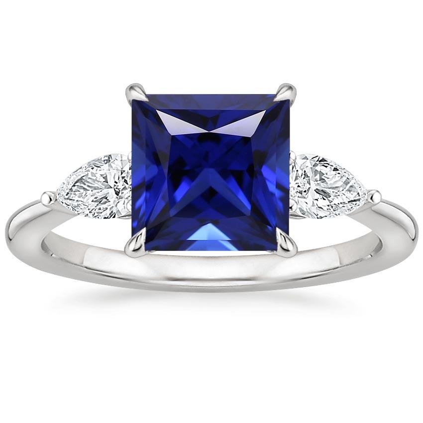 Princess Three Stone Sri Lankan Sapphire and Diamond 5.50 Carats - Gemstone Ring-harrychadent.ca