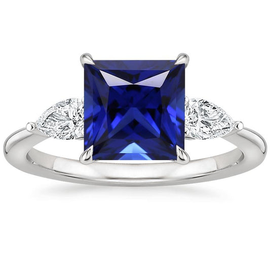 Princess Three Stone Sri Lankan Sapphire and Diamond 5.50 Carats - Gemstone Ring-harrychadent.ca