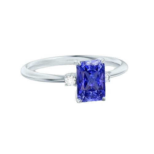 Radiant 3 Stone Blue Sapphire Ring 1.25 Carats Small Round Diamonds - Gemstone Ring-harrychadent.ca