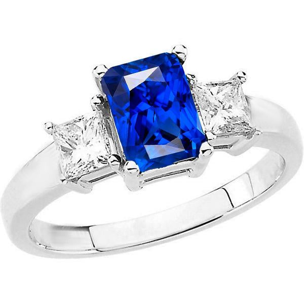 Radiant 3 Stone Blue Sapphire Ring & Princess Diamonds 3 Carats - Gemstone Ring-harrychadent.ca