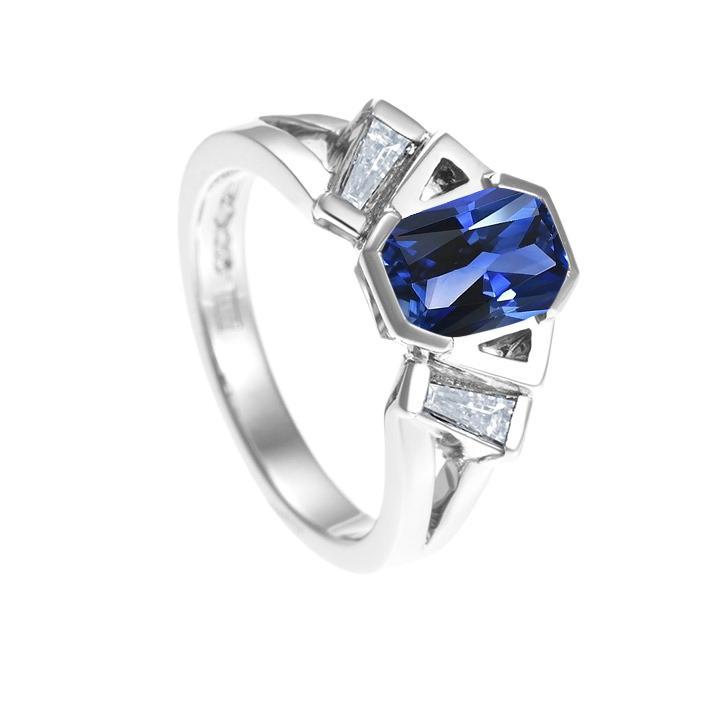 Radiant 3 Stone Gemstone Ring 2.50 Carats Bar Set Baguette Diamonds - Gemstone Ring-harrychadent.ca