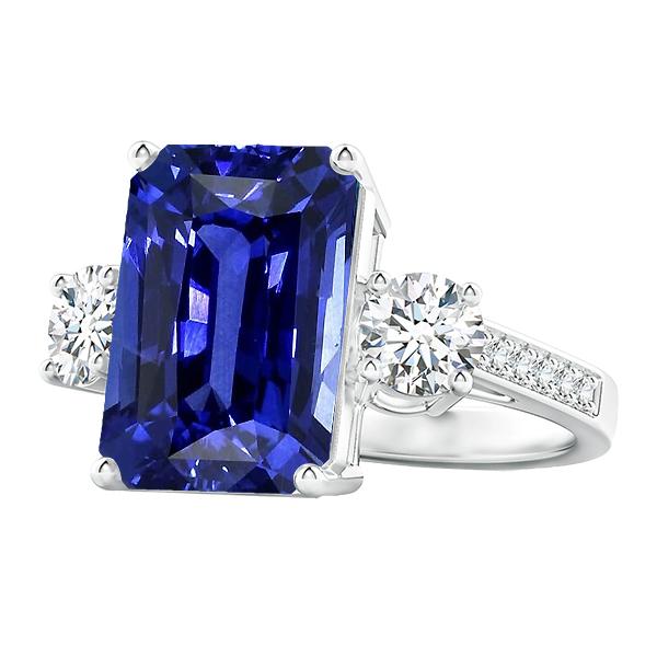 Radiant 3 Stone Ring Blue Sapphire & Accents 6 Carats Ladies Jewelry - Gemstone Ring-harrychadent.ca