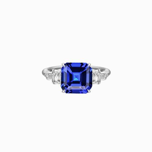 Radiant & Baguette Diamond Asscher Natural Blue Sapphire Ring 2 Carats - Gemstone Ring-harrychadent.ca