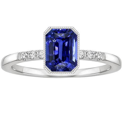 Radiant Cut Bezel Set Ring Ceylon Sapphire & Diamond 3.50 Carats - Gemstone Ring-harrychadent.ca