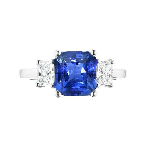 Radiant Diamond & Blue sapphire Ring 3 Stone Gemstone Jewelry 2 Carats - Gemstone Ring-harrychadent.ca