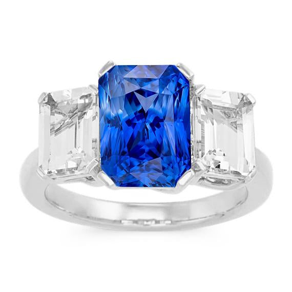 Radiant Diamond Jewelry 3 Carats Three Stone Blue Sapphire Ring - Gemstone Ring-harrychadent.ca