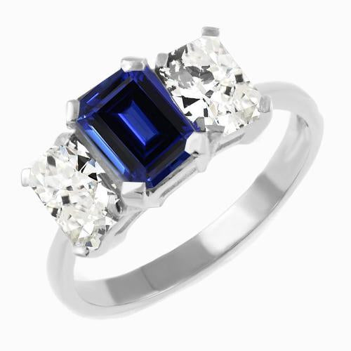 Radiant Diamond Jewelry Emerald Blue Sapphire 3 Stone Ring 3 Carats - Gemstone Ring-harrychadent.ca