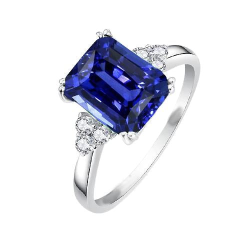 Emerald Diamond Ring Deep Blue Sapphire 3 Carats 14K Gold - Gemstone Ring-harrychadent.ca