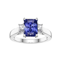 Radiant Diamond Three Stone Ceylon Sapphire Ladies Ring 1.75 Carats