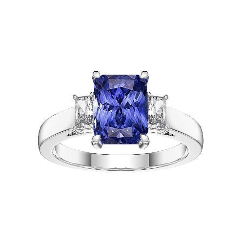Radiant Diamond Three Stone Ceylon Sapphire Ladies Ring 1.75 Carats - Gemstone Ring-harrychadent.ca