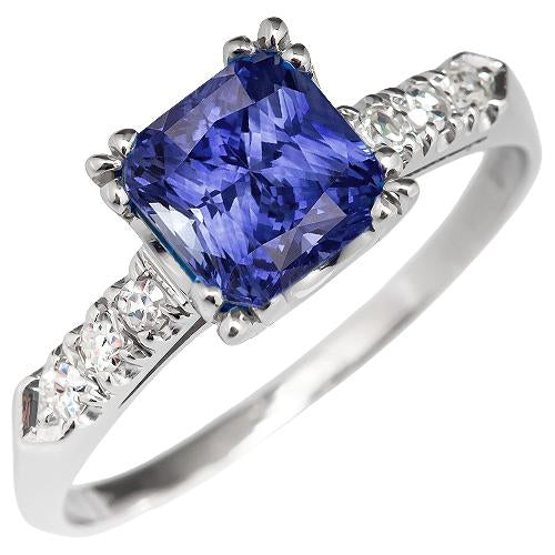 Radiant Gemstone Blue Sapphire Diamond Ring Triple Prong Set 3 Carats - Gemstone Ring-harrychadent.ca