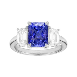 Radiant Gemstone Ring 2 Carats Ceylon Sapphire & Emerald Natural Earth Mined Diamonds Gold