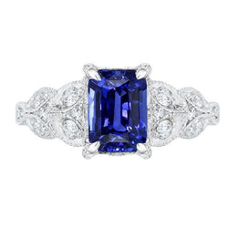 Emerald Gemstone Ring Ceylon Sapphire Leaf Style Diamonds 3.50 Carats