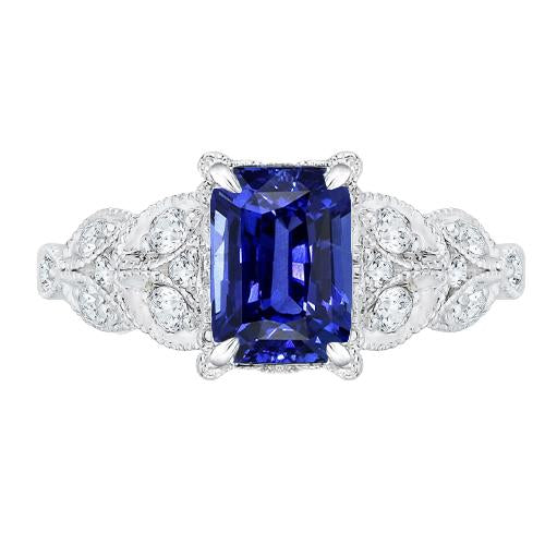 Emerald Gemstone Ring Ceylon Sapphire Leaf Style Diamonds 3.50 Carats- Gemstone Ring-harrychadent.ca