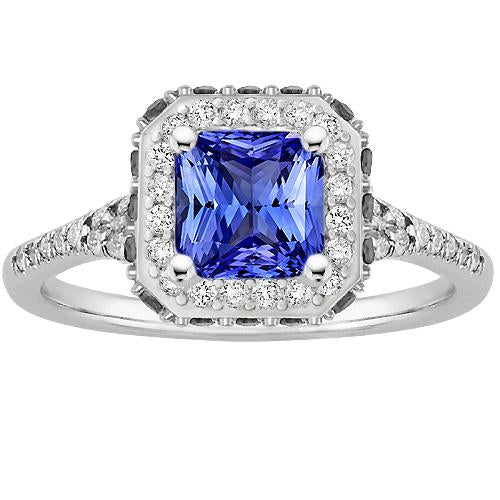 Radiant Halo Ceylon Sapphire Diamond Ring 3.50 Carats White Gold - Gemstone Ring-harrychadent.ca