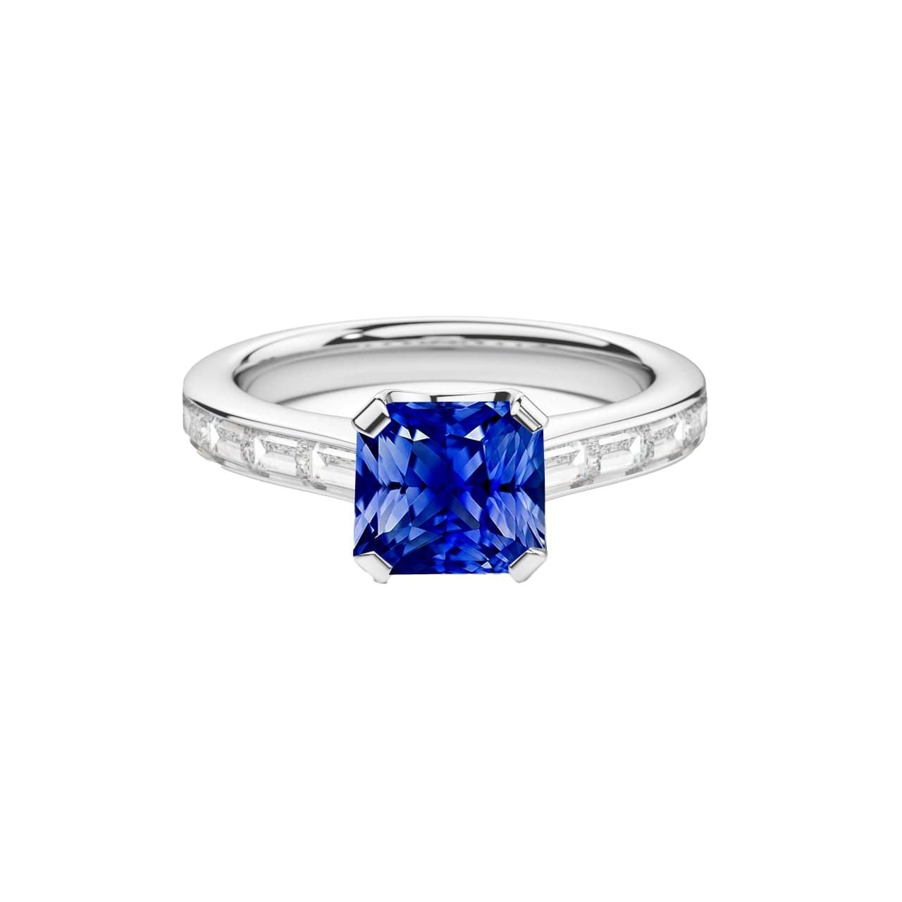 Radiant Sapphire Engagement Ring 2 Carats Baguette Accents Channel Set - Gemstone Ring-harrychadent.ca