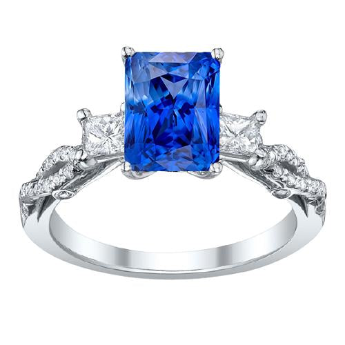 Radiant Sapphire Gemstone Ring 3 Stone Twisted Style 3.50 Carats - Gemstone Ring-harrychadent.ca