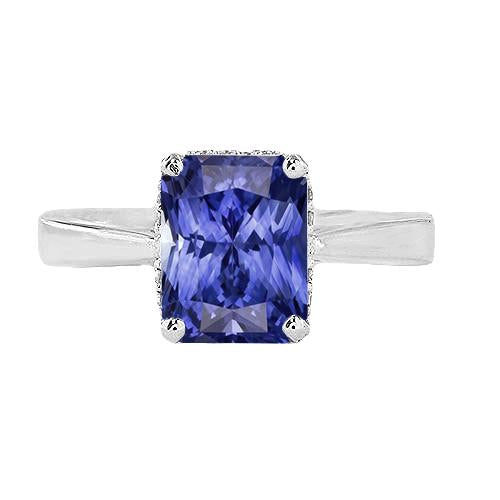 Radiant Solitaire 2 Carats Blue Sapphire Ring Reversed Tapered Shank - Gemstone Ring-harrychadent.ca