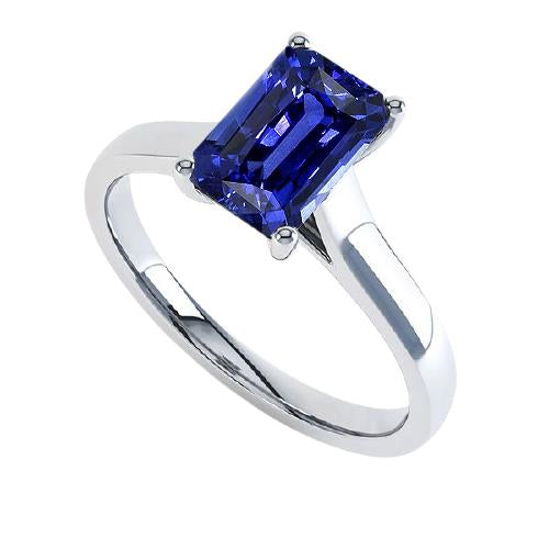 Emerald Solitaire 2 Carats White Gold Ceylon Sapphire Ring - Gemstone Ring-harrychadent.ca