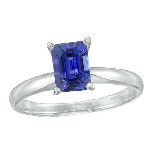 Emerald Solitaire Blue Sapphire Ring 2.50 Carats Ladies Jewelry - Gemstone Ring-harrychadent.ca