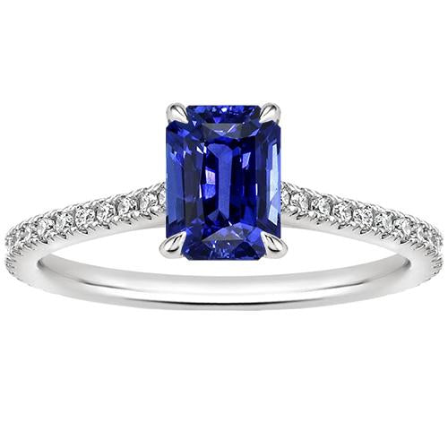 Emerald Solitaire Ring with Accents Blue Sapphire & Diamond 4 Carats - Gemstone Ring-harrychadent.ca