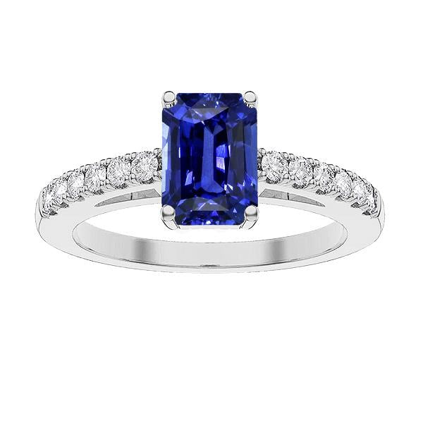 Emerald Solitaire With Diamond Accents Ring Blue Sapphire 3.50 Carats - Gemstone Ring-harrychadent.ca