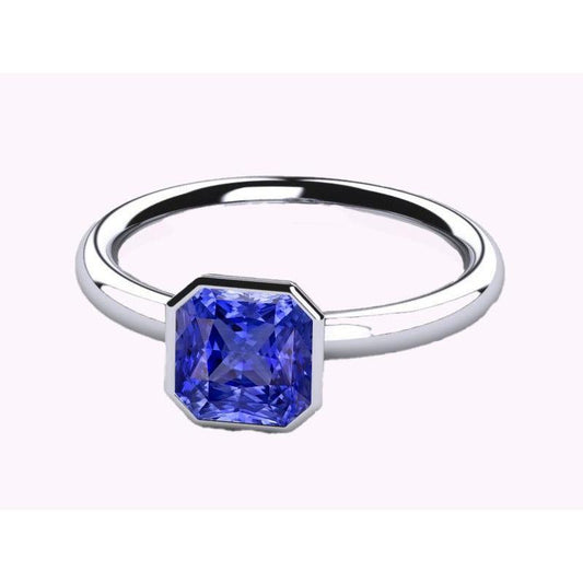 Radiant Solitaire Women's Ring Bezel Set Ceylon Sapphire 2 Carats - Gemstone Ring-harrychadent.ca