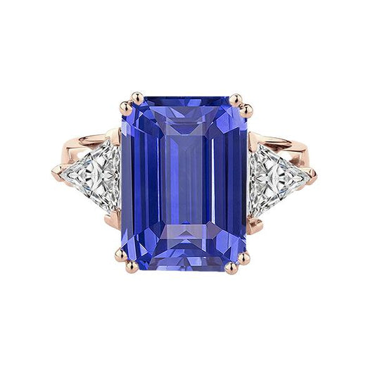 Rose Gold 3 Stone Anniversary Ring Blue Sapphire Diamonds 3.50 Carats - Gemstone Ring-harrychadent.ca