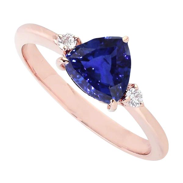 Rose Gold 3 Stone Trillion Sapphire & Round Diamond Ring 1.75 Carats - Gemstone Ring-harrychadent.ca