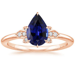 Rose Gold Natural Earth Mined Diamond Engagement Ring Pear Cut Ceylon Sapphire 7.25 Carats