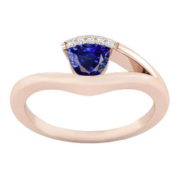 Rose Gold Natural Earth Mined Diamond Jewelry Trillion Deep Blue Sapphire Ring 1.50 Carats