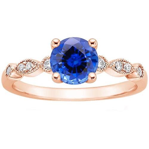 Rose Gold Diamond Ring 2.50 Carats Vintage Style Round Blue Sapphire - Gemstone Ring-harrychadent.ca