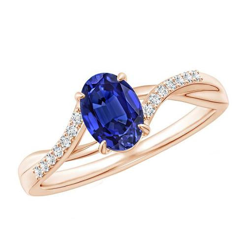 Rose Gold Diamond Ring Oval Prong Set Ceylon Sapphire 3.75 Carats New - Gemstone Ring-harrychadent.ca