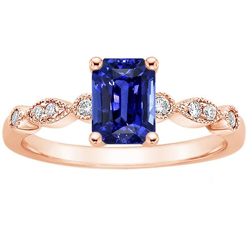 Rose Gold Gemstone Ring Emerald Blue Sapphire With Accents 3.50 Carats - Gemstone Ring-harrychadent.ca