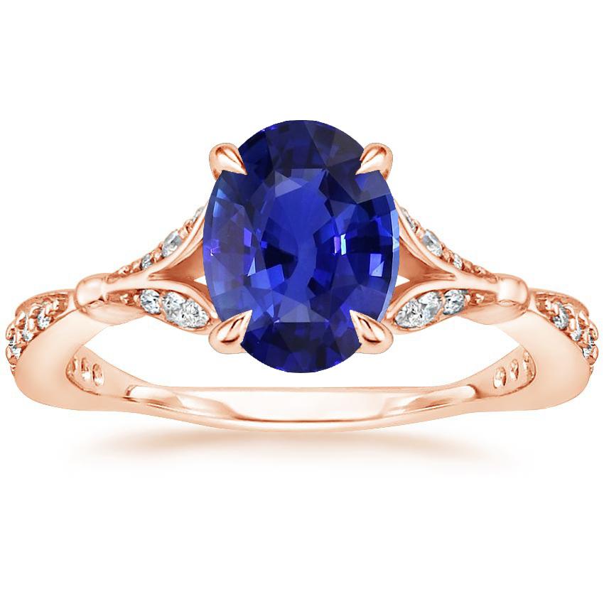 Rose Gold Gemstone Ring Split Shank Blue Sapphire & Diamonds 3 Carats - Gemstone Ring-harrychadent.ca