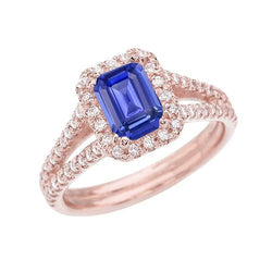 Rose Gold Halo Natural Earth Mined Diamond Emerald Sapphire Split Shank Jewelry 3 Carats