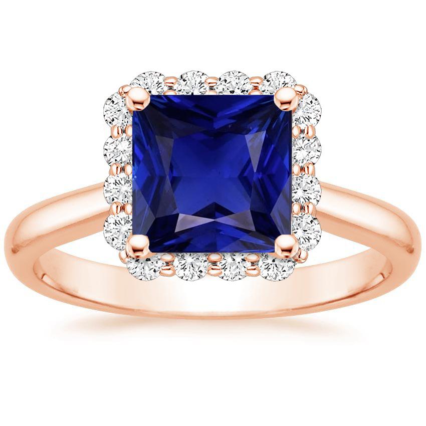 Rose Gold Halo Diamond Engagement Ring With Ceylon Sapphire 6 Carats - Gemstone Ring-harrychadent.ca