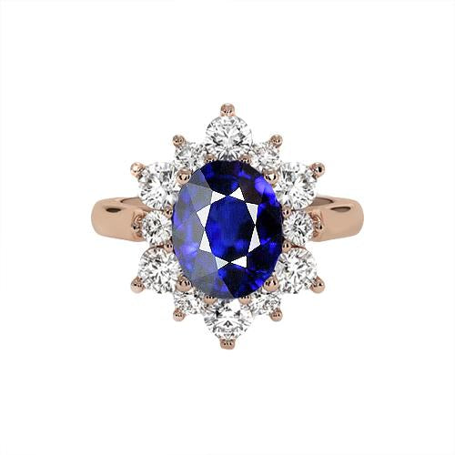 Rose Gold Halo Diamond Ring Starburst Style Blue Sapphire 11.25 Carats - Gemstone Ring-harrychadent.ca