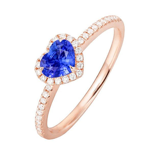 Rose Gold Halo Heart Blue Sapphire Ring With Diamond Accents 3 Carats - Gemstone Ring-harrychadent.ca