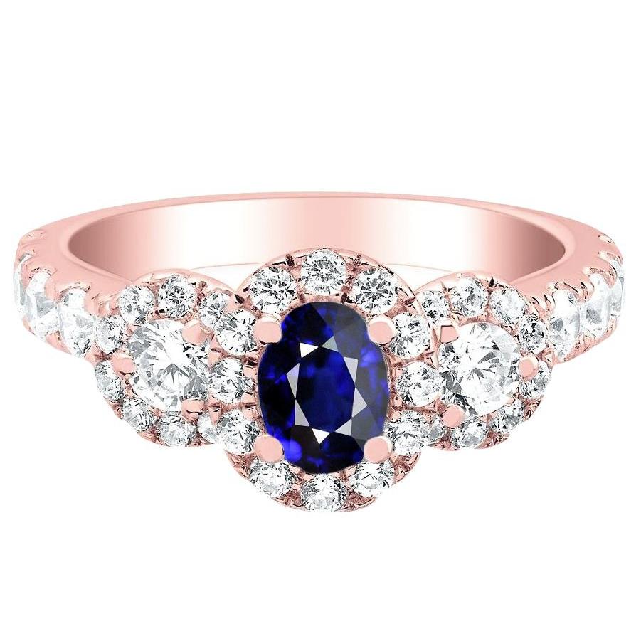 Rose Gold Halo Oval Sapphire Ring 3 Stone Style Diamonds 5.50 Carats - Gemstone Ring-harrychadent.ca